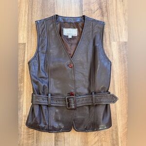 Vintage B B Dakota for Nordstrom B.B. Dark Brown Leather Belted Vest, small